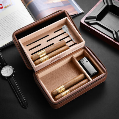 Luxury Double Layer Leather Cigar Humidor Box Case