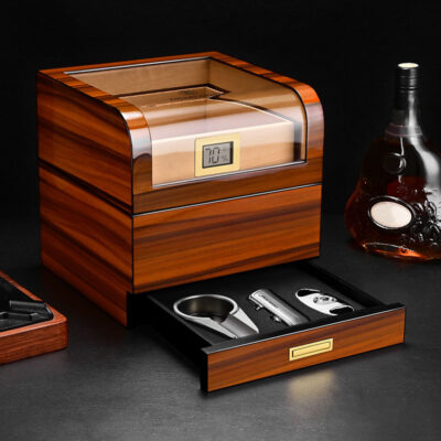 Premium Cigar Arc Glass Top Cabinet Humidor Box Case