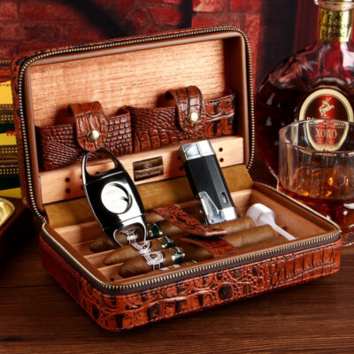 Vintage Crocodile Pattern Cigar Humidor Box Case