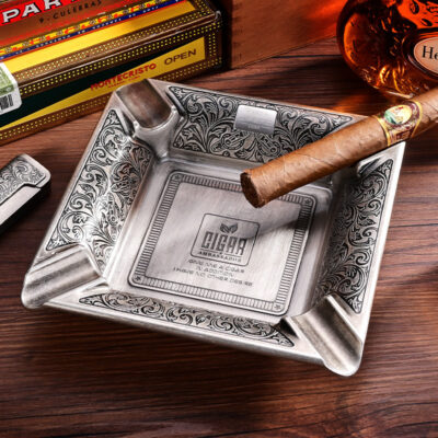 Premium Metal Four Slot Cigar Engraved Ashtray