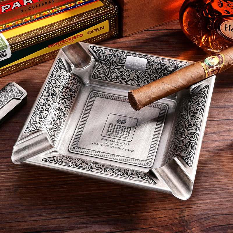 Premium Metal Four Slot Cigar Engraved Ashtray