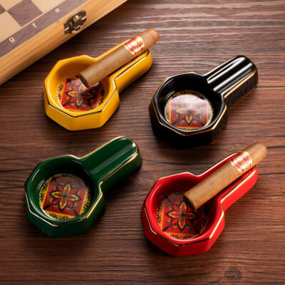 Classic Large Ceramics Single Slot Cigar Painted Ashtray