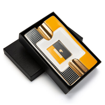 Luxury Elegant Ceramics Two Slot Cigar Painted Ashtray