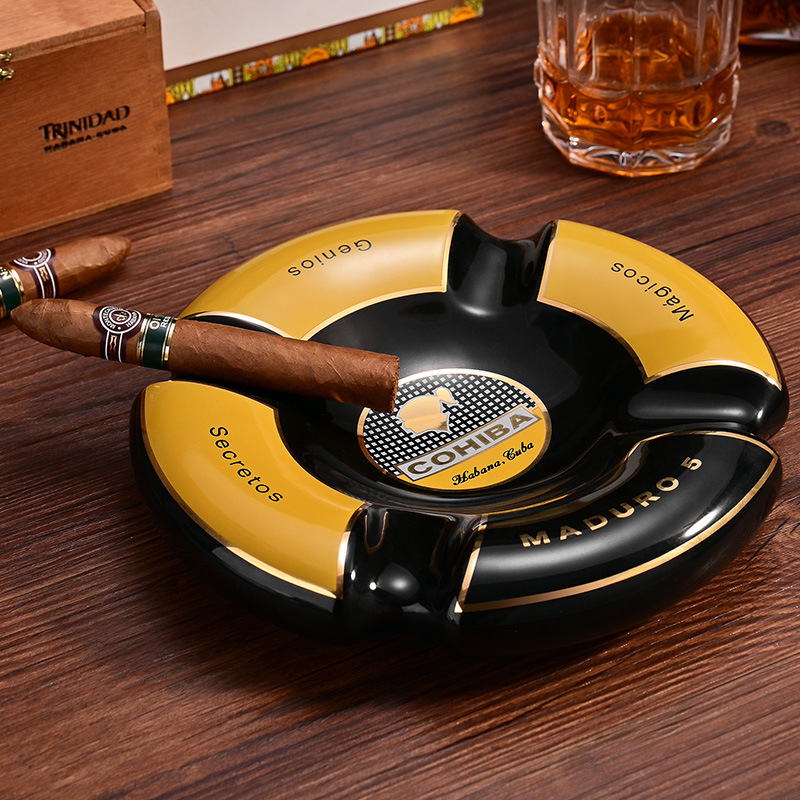 Luxury Ceramics Four Slot Cigar Painted Ashtray