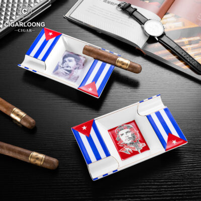 Premium Ceramics Painted Two Slot Checkered Pattern Ashtray