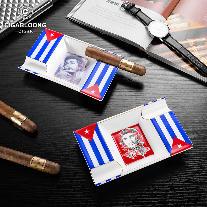 Premium Ceramics Painted Two Slot Checkered Pattern Ashtray