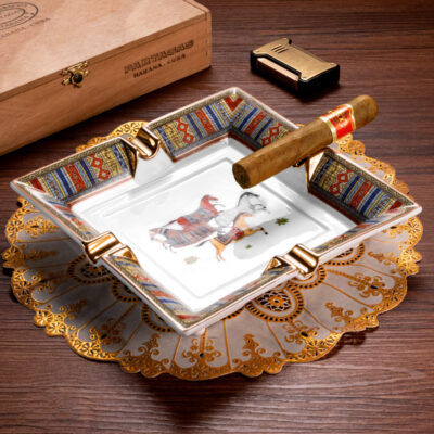 Luxury Ceramics Painted Four Slot Cigar Horse Pattern Ashtray