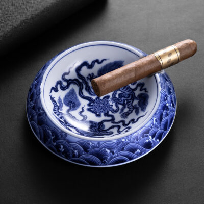 Vintage Ceramics Single Slot Chinese Dragon Pattern Ashtray