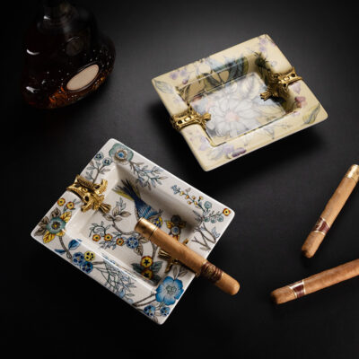 Luxury Ceramics Two Slot Floral Pattern Cigar Ashtray