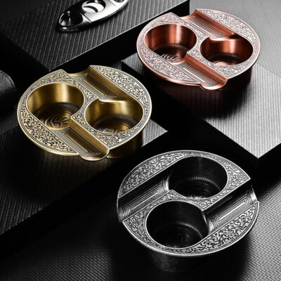 Vintage Etching Brass Tai Chi Pattern Cigar Ashtray