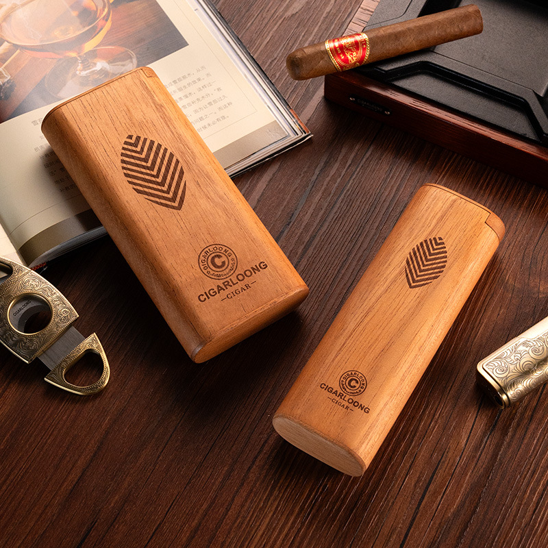 Travel Slide Type Cedar Wood Adjustable Cigar Holders Case