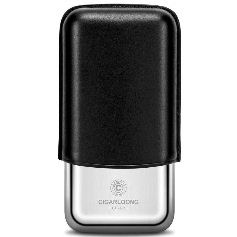 Portable Stainless Steel With Leather Cigar Case For 3 Cigars