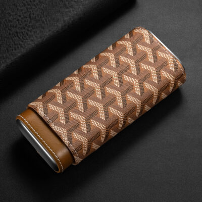 Portable Leather Stripe Cigar Box Case For 3 Cigars