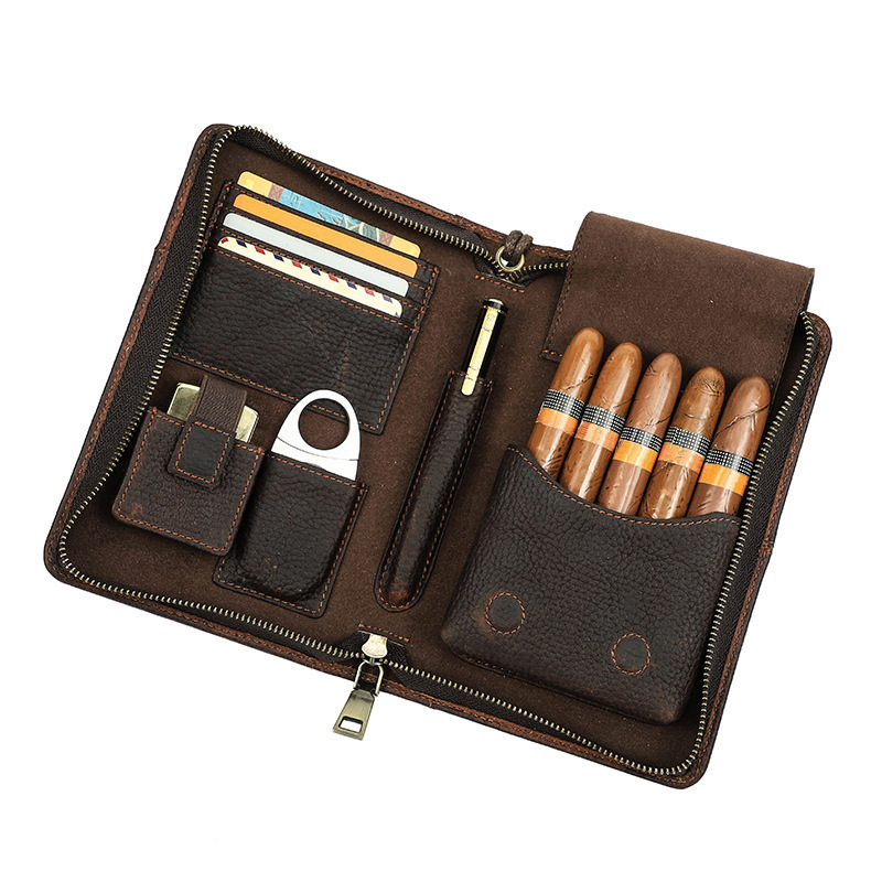 Travel Leather Cigar Humidor Case Pouch Storage Bag