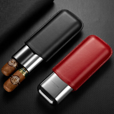 Portable Travel Stainless Steel Cigar Box Case For 2 Cigars