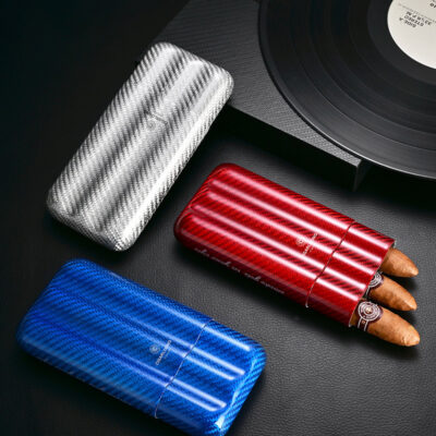 Portable Carbon Fiber Crash Proof Cigar Case For 3 Cigars