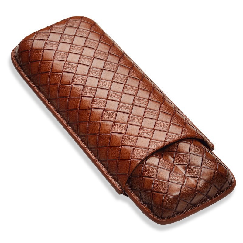 Classic Travel Leather Pattern Cigar Case For 2 Cigars