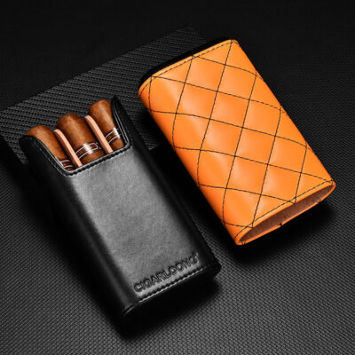 Portable Classic Leather Cigar Case For 3 Cigars