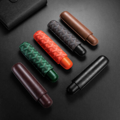 Portable Leather Single Cigar Tube Humidor Jar Case