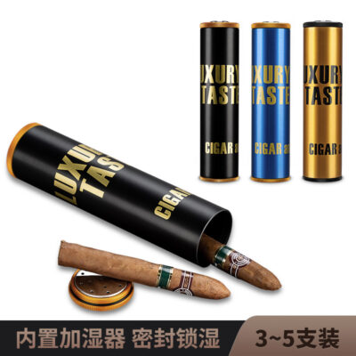 Vintage Titanium Cigar Tube Humidor Jar Case