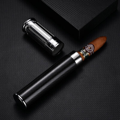 Portable Stainless Steel Single Cigar Tube Humidor Jar Case