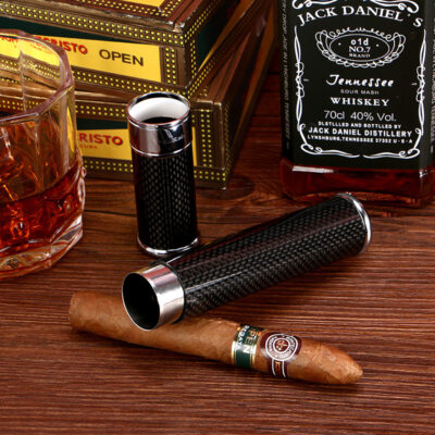 Carbon Fiber Single Cigar Tube Humidor Jar Case