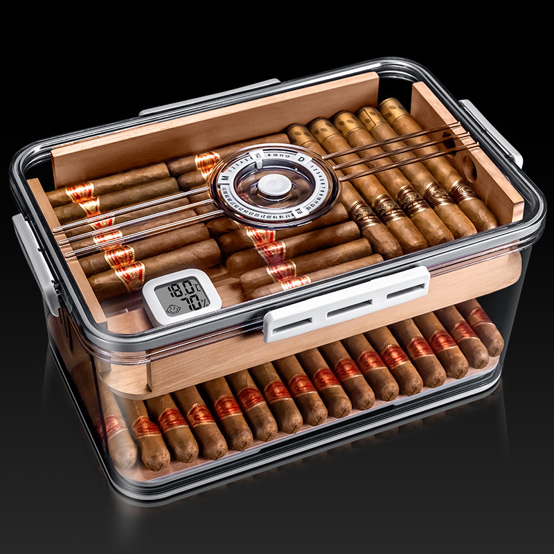 Vintage Cedar Wood Double Layer Large Cigar Humidor Case - Image 2