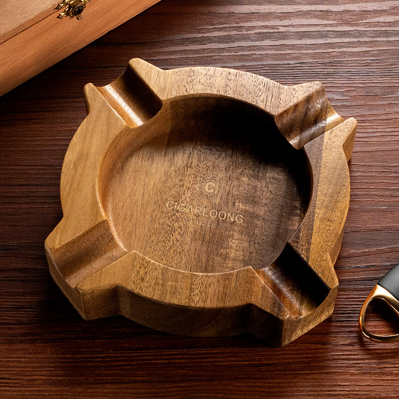 Vintage Walnut Wood Four Slot Cigar Ashtray - Image 2