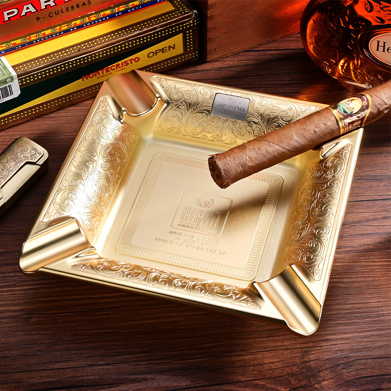 Premium Metal Four Slot Cigar Engraved Ashtray - Image 2