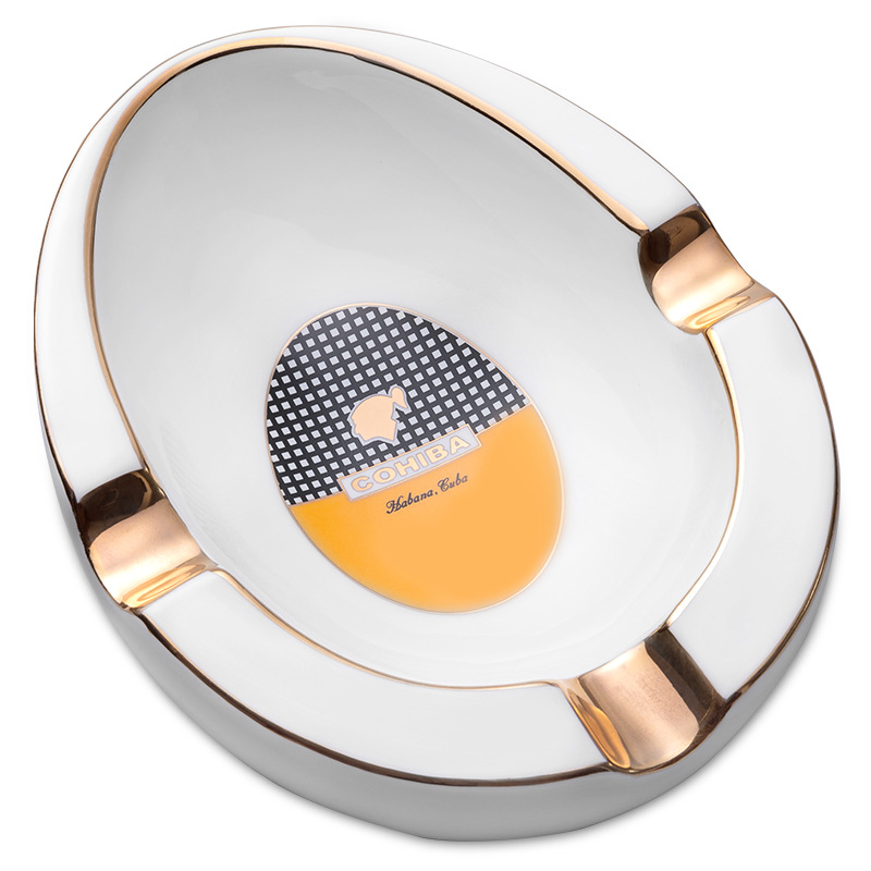 Luxury Large Ceramics Three Slot Cigar Painted Ashtray - Image 2