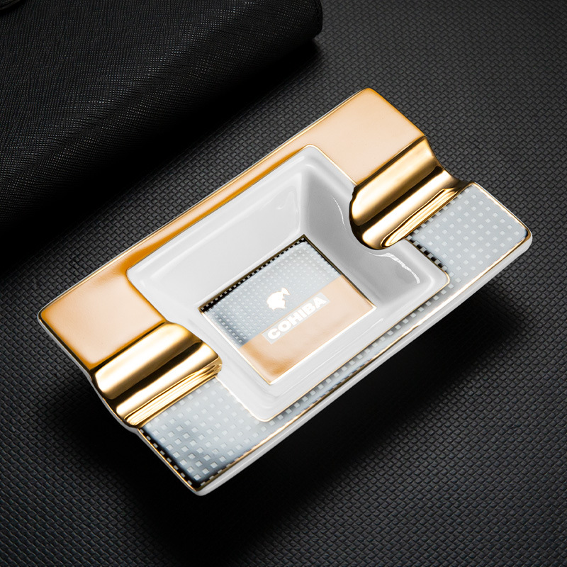 Luxury Elegant Ceramics Two Slot Cigar Painted Ashtray - Image 2