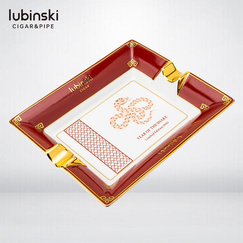 Premium Ceramics Painted Two Slot Year of the Snake Ashtray