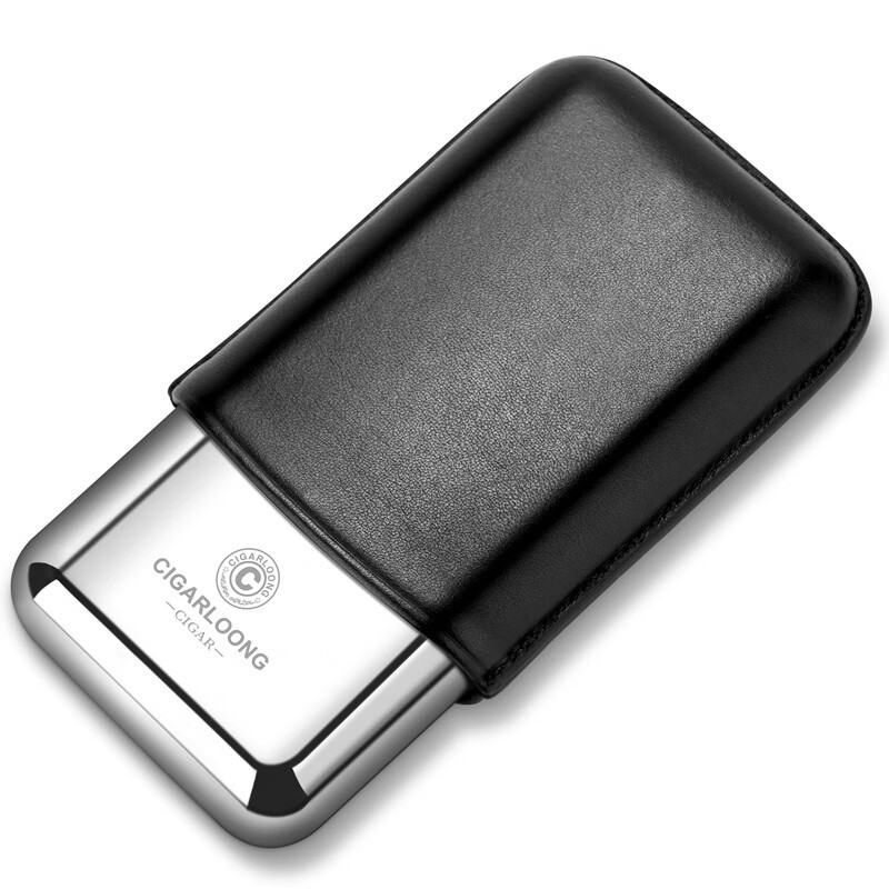 Portable Stainless Steel With Leather Cigar Case For 3 Cigars - Image 2