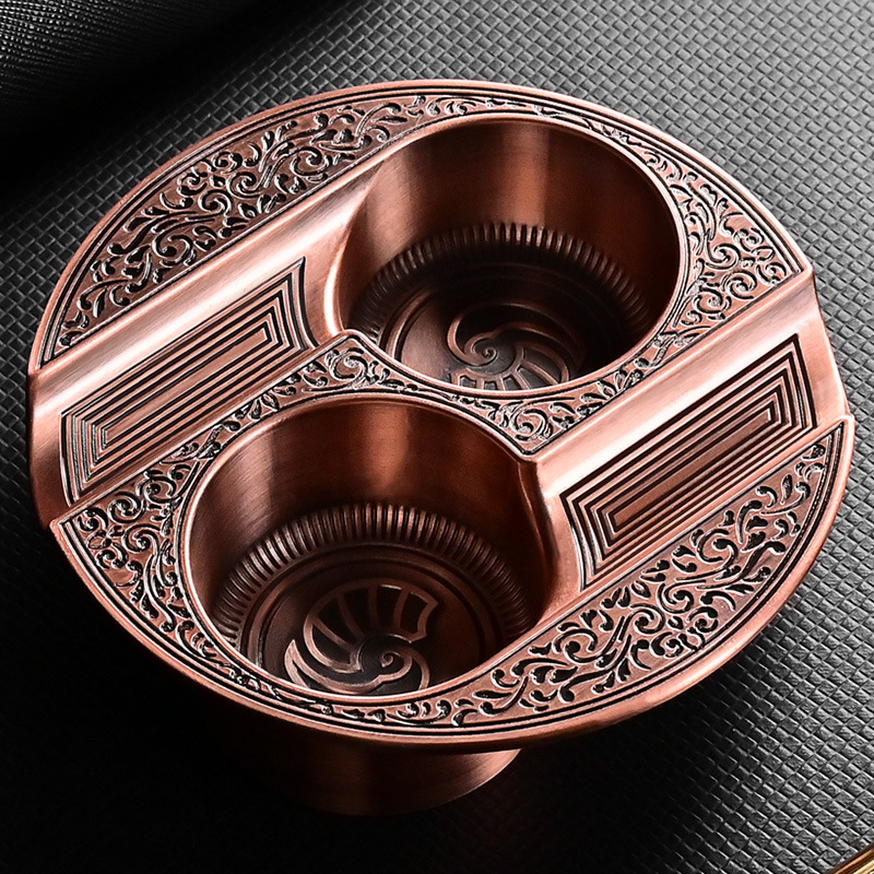 Vintage Etching Brass Tai Chi Pattern Cigar Ashtray - Image 2