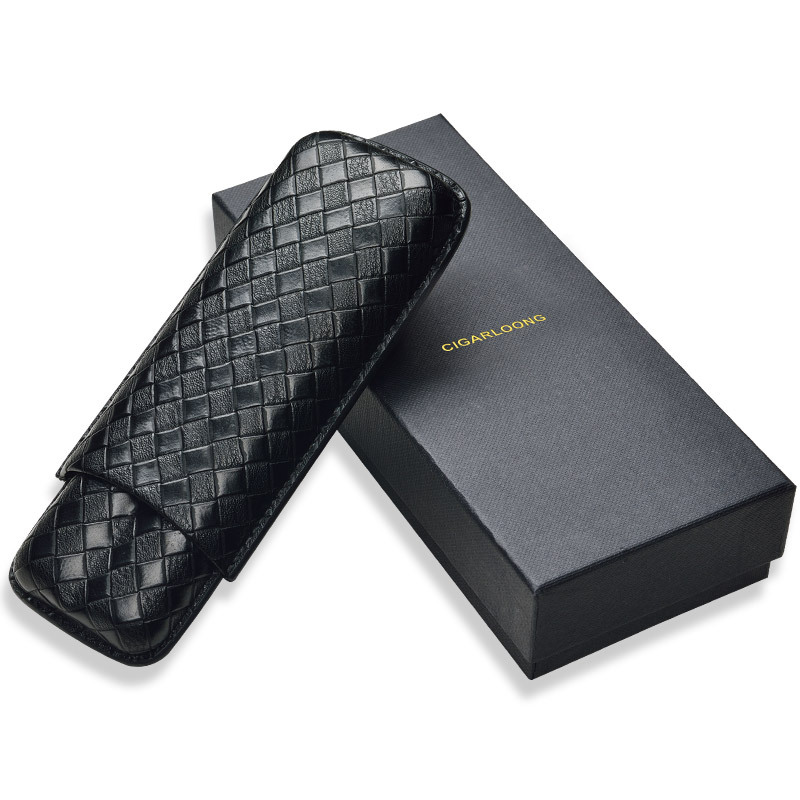 Classic Travel Leather Pattern Cigar Case For 2 Cigars - Image 2
