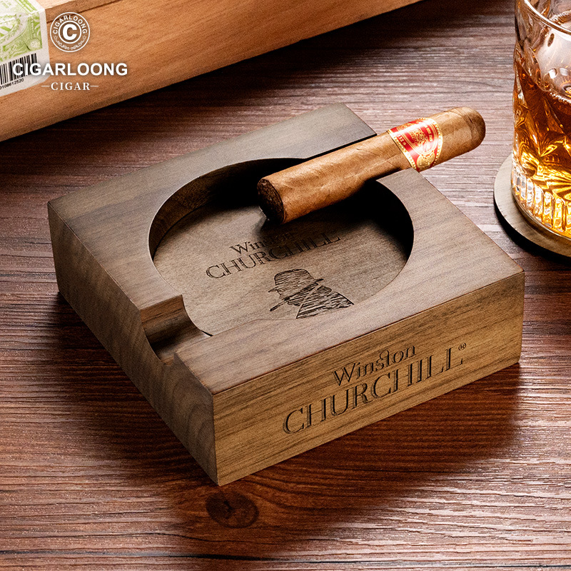 Vintage Walnut Wood Two Slot Carved Cigar Ashtray - Image 2