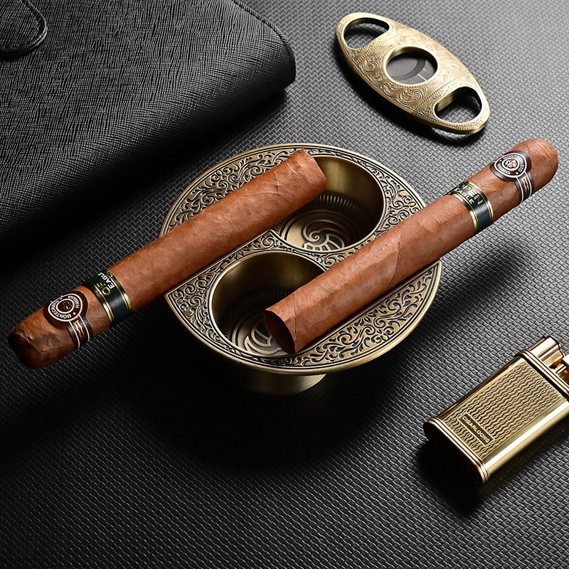 Vintage Etching Brass Tai Chi Pattern Cigar Ashtray - Image 3