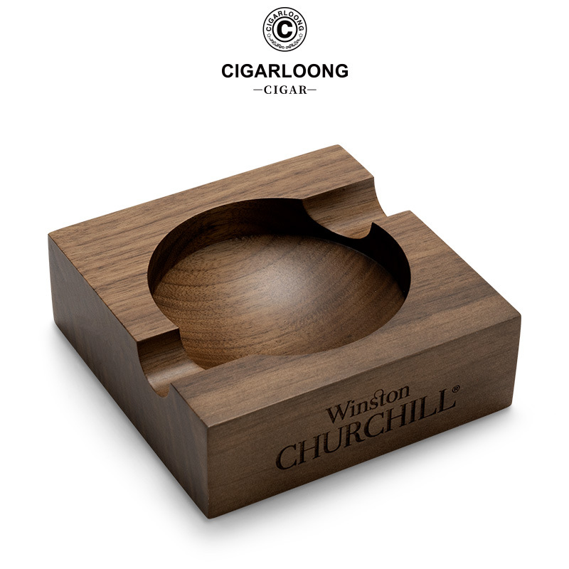 Vintage Walnut Wood Two Slot Carved Cigar Ashtray - Image 3