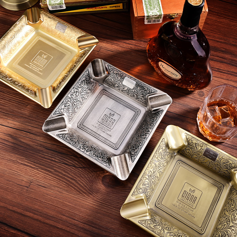 Premium Metal Four Slot Cigar Engraved Ashtray - Image 3