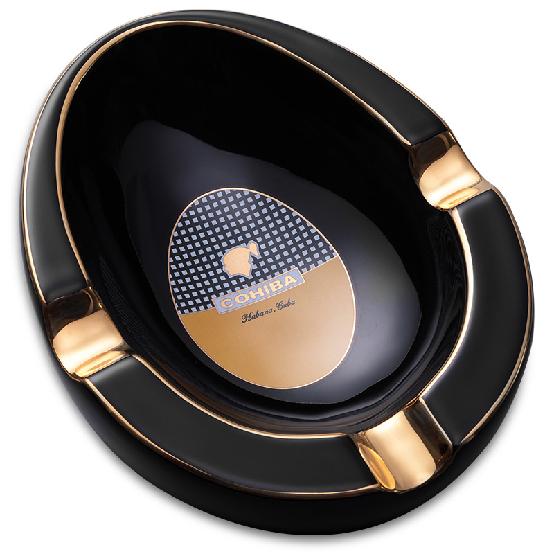 Luxury Large Ceramics Three Slot Cigar Painted Ashtray - Image 3