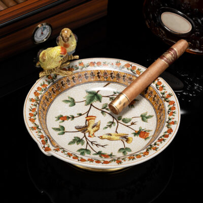 Vintage Luxury Ceramics Two Slot Painting Cigar Ashtray