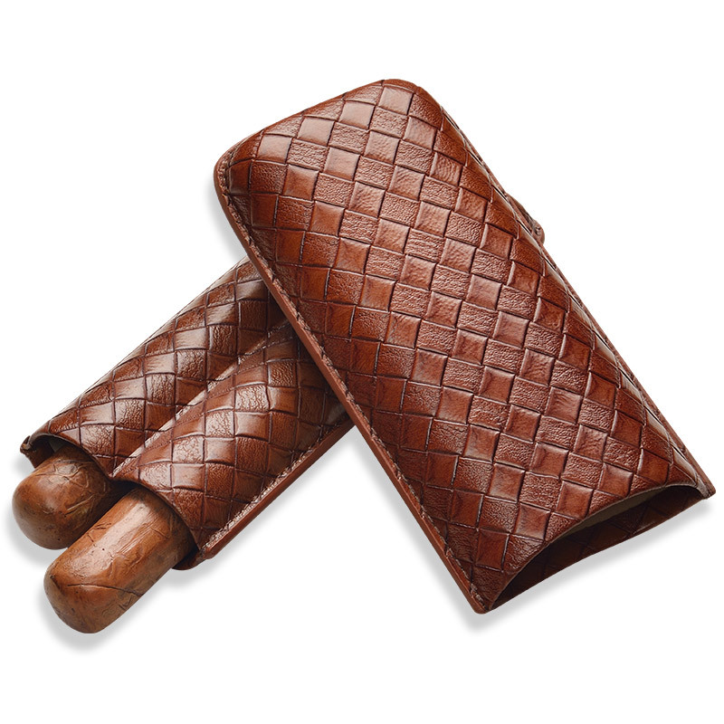 Classic Travel Leather Pattern Cigar Case For 2 Cigars - Image 3