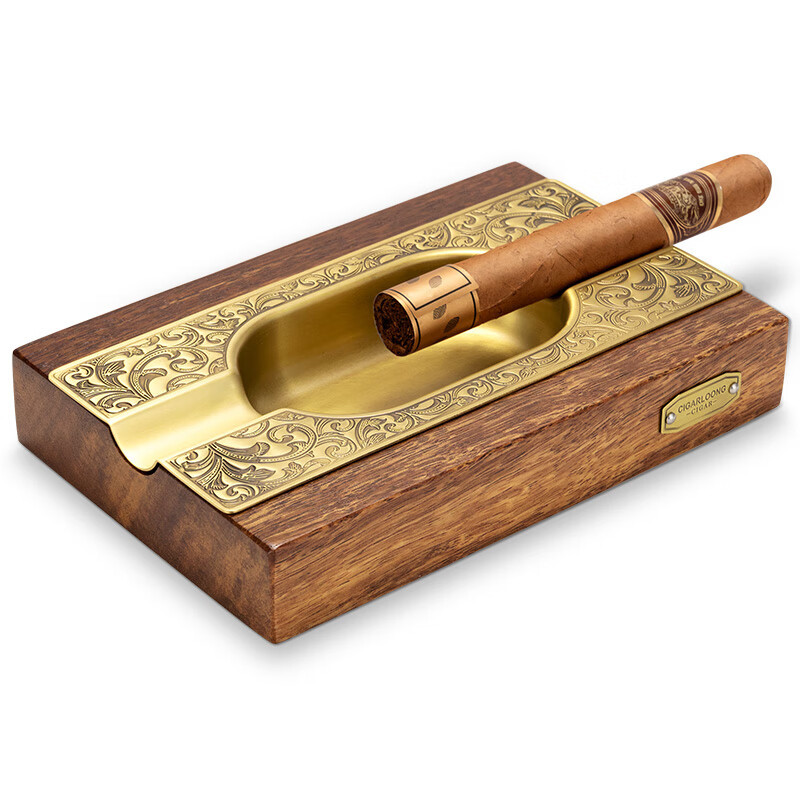 Vintage Solid Wood Two Slot Carved Cigar Ashtray - Image 4