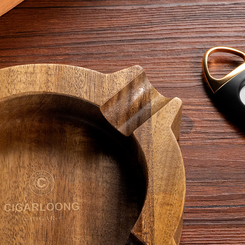 Vintage Walnut Wood Four Slot Cigar Ashtray - Image 4