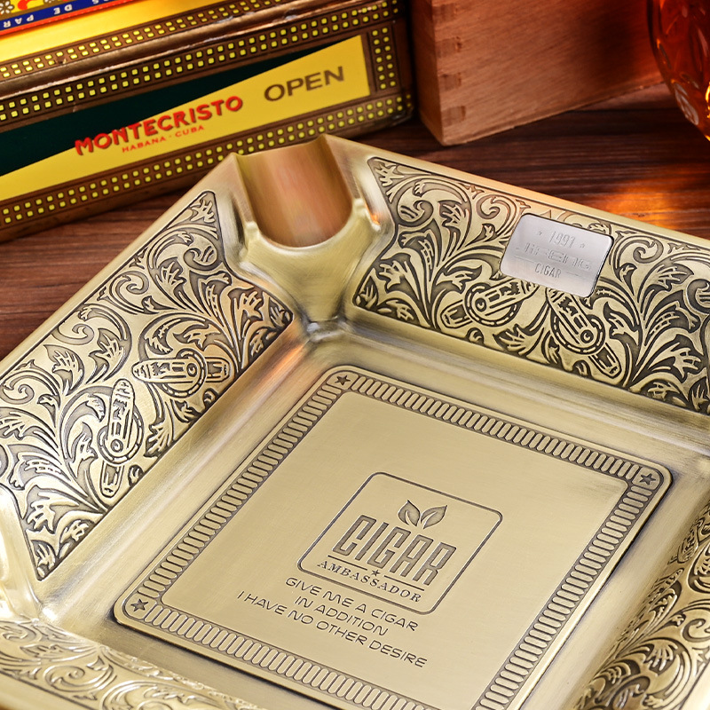 Premium Metal Four Slot Cigar Engraved Ashtray - Image 4