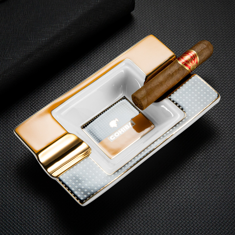 Luxury Elegant Ceramics Two Slot Cigar Painted Ashtray - Image 4