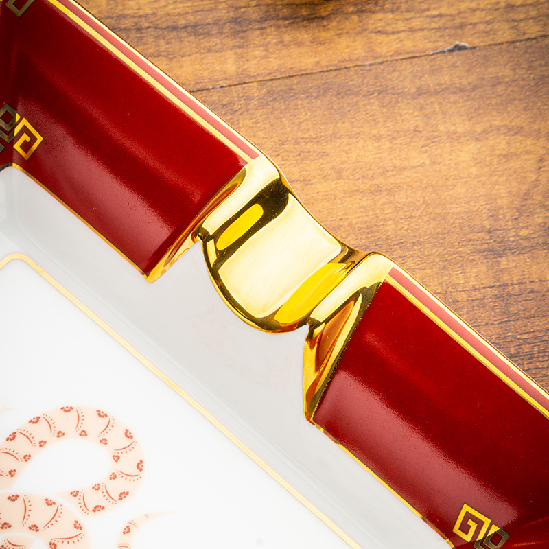 Premium Ceramics Painted Two Slot Year of the Snake Ashtray - Image 3