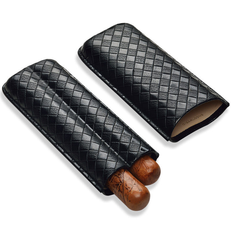 Classic Travel Leather Pattern Cigar Case For 2 Cigars - Image 4