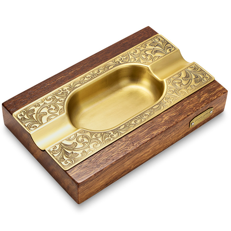 Vintage Solid Wood Two Slot Carved Cigar Ashtray - Image 5