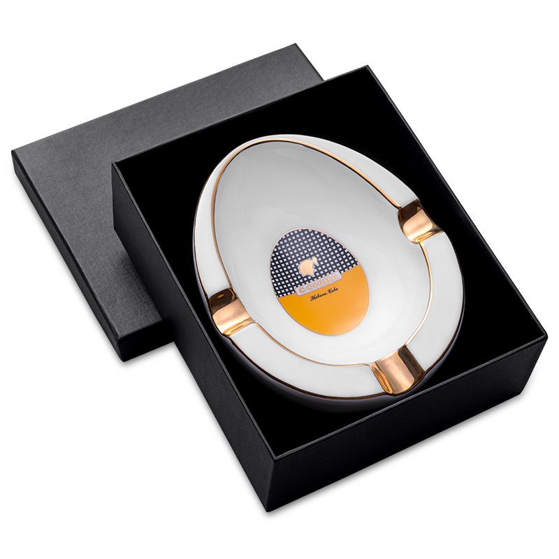 Luxury Large Ceramics Three Slot Cigar Painted Ashtray - Image 5